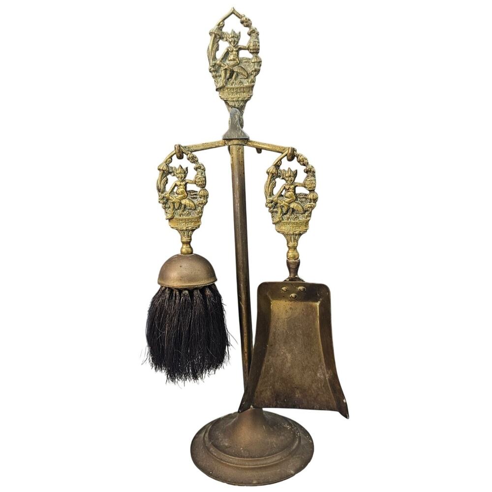 Vintage Polperro Piskey Brass Tabletop Fireplace Companion Set Pixie Hearth